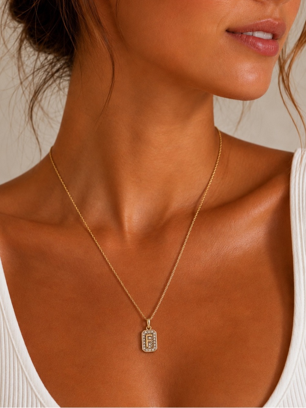Melinda Maria Love Letters Initial F Pendant Necklace Gold Tone Pave Crystal NWT